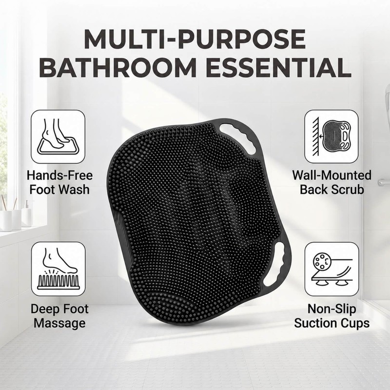 Shower Foot Scrubber Mat Non-Slip Silicone Body Scrubber Black