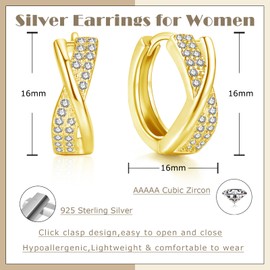 Loutade Hoop Earrings 925 Silver for Women, 925 Sterling Silver Hoop Earrings with AAAAA Cubic Zirconia, Hypoallergenic, Small Sleeping Cartilage Huggie Earrings, Infinity Sign Hoop Earrings, Cubic