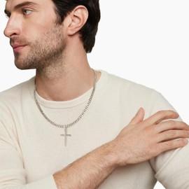 Avotto Silver Cross Necklace for Men Boys Chain Mens Cross Necklace 5mm Cuabn Link Chain with Cross Pendant for Men Boys Jewelry for Him 20inch