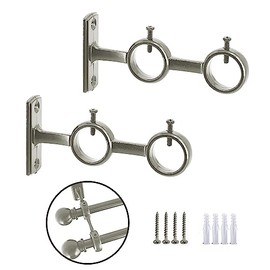AddGrace - Juego de 2 soportes para barra de cortina doble de 1 pulgada para recámara, sala de estar (plata)