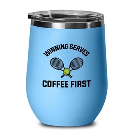 Bubble Hugs Tennis Blue Edition Wine Tumbler 12oz - Winning serves - Coach Smash Tennis Trinket Racket Racquetball Racquet Baseline
