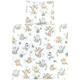 TupTam Baby Crib Pram Bedding Set Duvet Pillow - 4 pieces, Safari/Lion/Brown/Leaves/Green, 80x80 cm