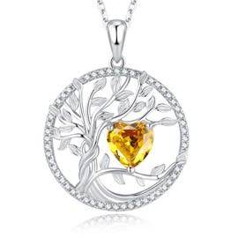 GEMLANTO Tree of Life Necklaces 925 Sterling Silver Birthstone Necklace Heart Gemstone Birthstone Jewellery Gifts for Women, 45 + 5 cm Extensions, Sterling Silver, No Gemstone