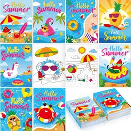 Engrowtic 36 Pcs Summer Beach Coloring Books for Kids Bulk Summer Beach Themed Party Favors Mini Coloring Book Party Favors with Flamingo Watermelon student end of year gift