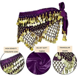 Nimiman Women Triangle Belly Dance Hip Belt with Gold Coins Dance Costume Wrap Skirts, Purple, One Size