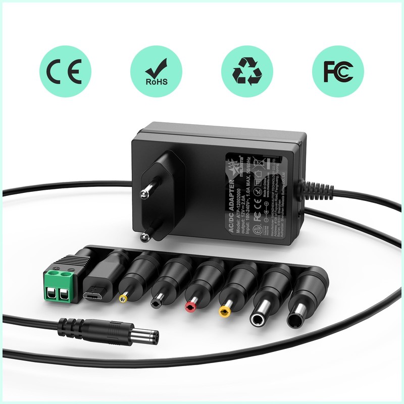 Melasat - Adattatore AC da 12 V, 2 A, trasformatore