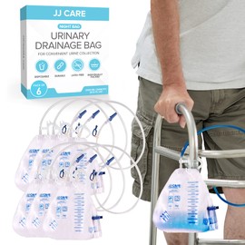 JJ CARE Catheter Bags -Pack of 6 Urinary Drainage Bag, 2000 ml Urine Bags with 42" Drainage Tube, Disposable Anti-Reflux Chamber, Leak Proof Vinyl Urine packets with Double Hook Hanger for Men & Women
