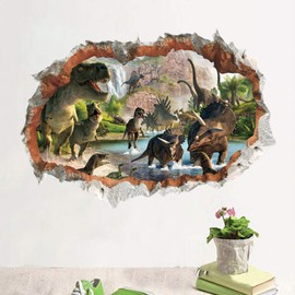 HEITIGN - Pegatinas de pared de dinosaurios 3D extraíbles con diseño de dinosaurios para niños, pegatinas de pared de dinosaurios