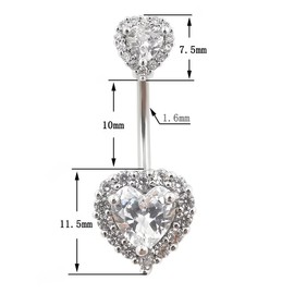 Excepro Belly Rings 316L Surgical SS PVD Plated Multicolor Heart CZ Navel Piercing Shiny Belly Button Rings (white)