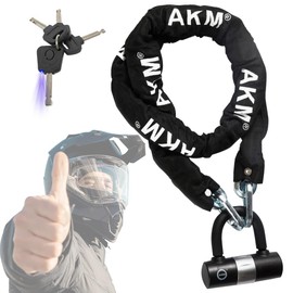 AKM Motorcycle Chain Lock 160cm/5.3ft Heavy Duty Bike Chain Lock Anti-Theft Durable 10mm Thick Ring Security Bicycle Chain Lock with 4Keys 16mm U Lock for Moped,Scooter,Motorcycles