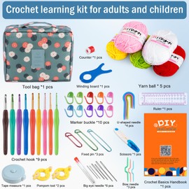 iuqiepo Crochet Kit, Crochet Kits for Beginners Adults, 5 Colors of Yarn, Beginners Crochet Kit, 9 Sizes of Metal Crochet Hooks (2.0mm-6.0mm) Crochet Starter Kit