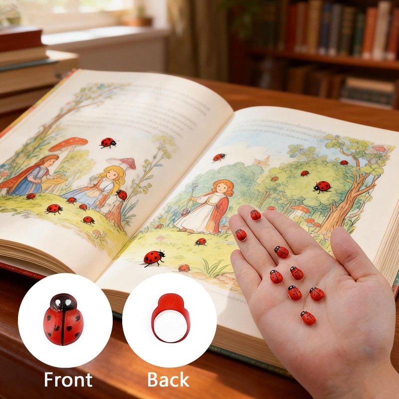 200 PCS Mini Wooden Ladybugs Decor, Self-Adhesive Bug Stickers for
