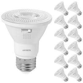 LUXRITE PAR20 LED Flood Light Bulb, 50W Equivalent, 5 Color Selectable 2700K-5000K, 550 Lumens, 7W, Dimmable LED Spotlight Bulb, Damp Rated, ETL Listed, E26 Base - Indoor Outdoor (12 Pack)