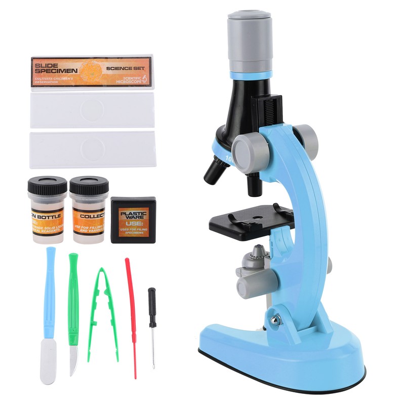 40X‑1200X High Definition Microscope Monocular Plastic Biological Microscope for ChildBlue
