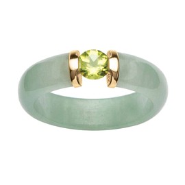 PalmBeach Jewelry 10K Yellow Gold Genuine Green Red or Black Jade With Genuine White Topaz or Garnet Ring, Gold,Jade,Yellow, Peridot Jade