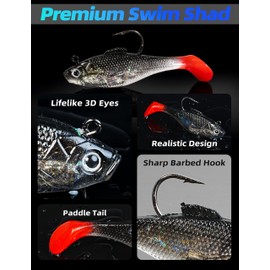 BLUEWING 2in 5 Pack Swim Shad Fishing Lures Soft Paddle Tail Weighted Swimbaits with High-Carbon Steel Hook and Built-in Lead Weights Bass