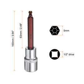 HARFINGTON 2pcs 5mm Ball End Hex Bit Socket 1/2" Square Drive Metric Extension Impact Bit Power Nut Driver Set S2 & CR-V Steel Socket Ratchet Wrench Bits