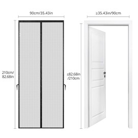 Tanice Fly Screen Balcony Door No Drilling 90 x 210 cm Fly Protection Magnetic Fly Screen Door Mosquito Net Door for Patio Door, Black