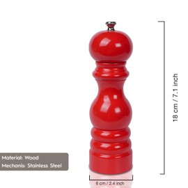 Glios Walnut Color Wooden Salt Hand Mill 18 cm-7.08 inch (Red)