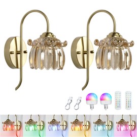 GEEZO Vintage Battery Operated Wall Sconce, with Rechargeable Battery Powered Wall Light with Remote Control for Bedside Bedroom