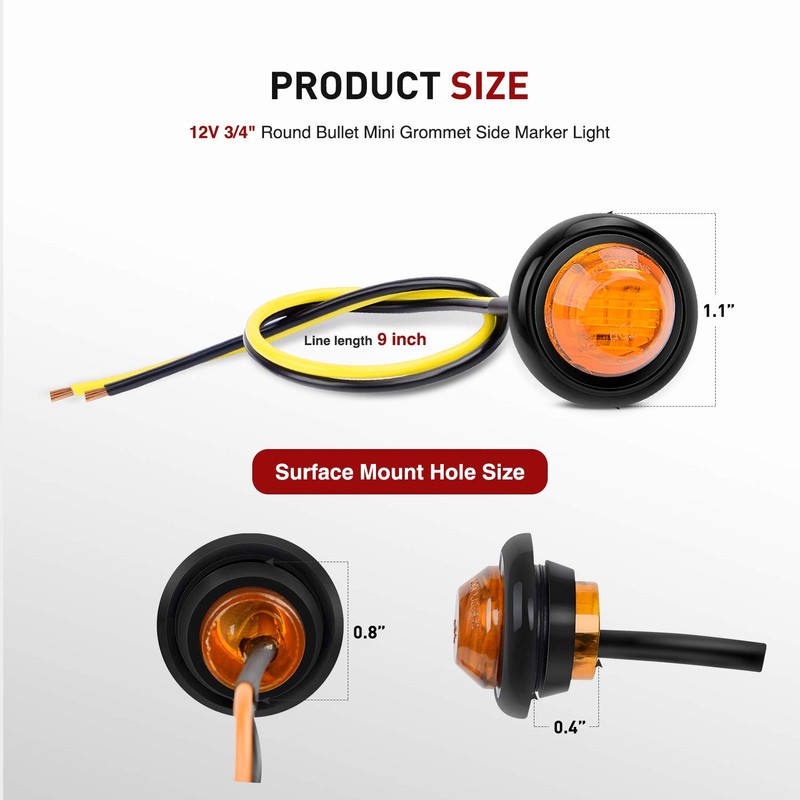 Nilight TL-03 10 PCS 3/4” Round Clearance LED Front Rear