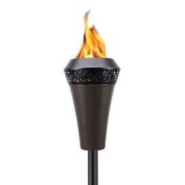 TIKI Island King 65" Metal Outdoor Torch – Weather-Resistant Decorative Torch with Long-Lasting Wick, Snuffer & Easy Refill for Backyard, Patio & Garden, Brown