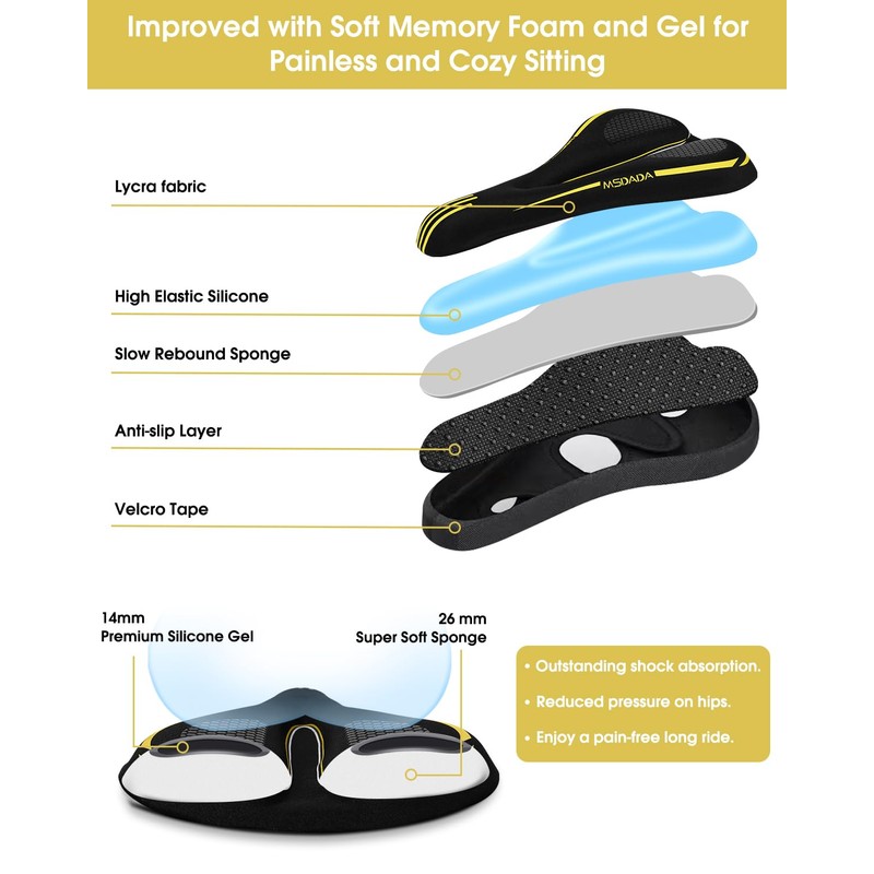 MSDADA - Funda acolchada de gel para asiento de bicicleta,