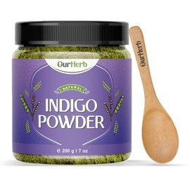 OurHerb Pure & Natural Indigo (Indigofera Tinctoria) Powder for Black Hair Colour with Wooden Spoon - 200g | 7 Oz