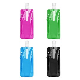 ZORVUJI Foldable Water Bottle 480 ml with Carabiner, Reusable Water Bottle for Hiking, Travel, Cycling, Unisex, Adults, BPA-Free, Space Saving and Lightweight