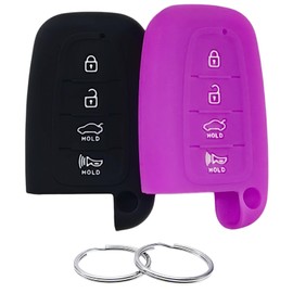 REPROTECTING Silicone Rubber Key Fob Cover Compatible with 2007-2017 Hyundai Azera Elantra GT Equus Genesis Santa Fe Tucson Veloster Veracruz Kia Forte Optima Sorento Sportage (Black Purple)