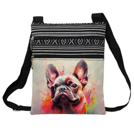 LiuenMgg Watercolor French Bulldog Messenger Bag Small Ethnic Pattern Printed Adjustable Strap Crossbody Zipper Bag Watercolor French Bulldog Phone Bag Wallet Cute Shoulder Handbag for Women