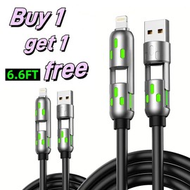 [Buy 1 Get 1 Free] 4-in-1 Multi USB Charging Cable with USB A,Type C,Lightning-MAX65W Fast Charging & Data Sync for iPhone16/15,iPad Pro,  fast charge usb cable 4-in-1 fast Breathing Light  -max 1 usb-c data 4 1 charging cable