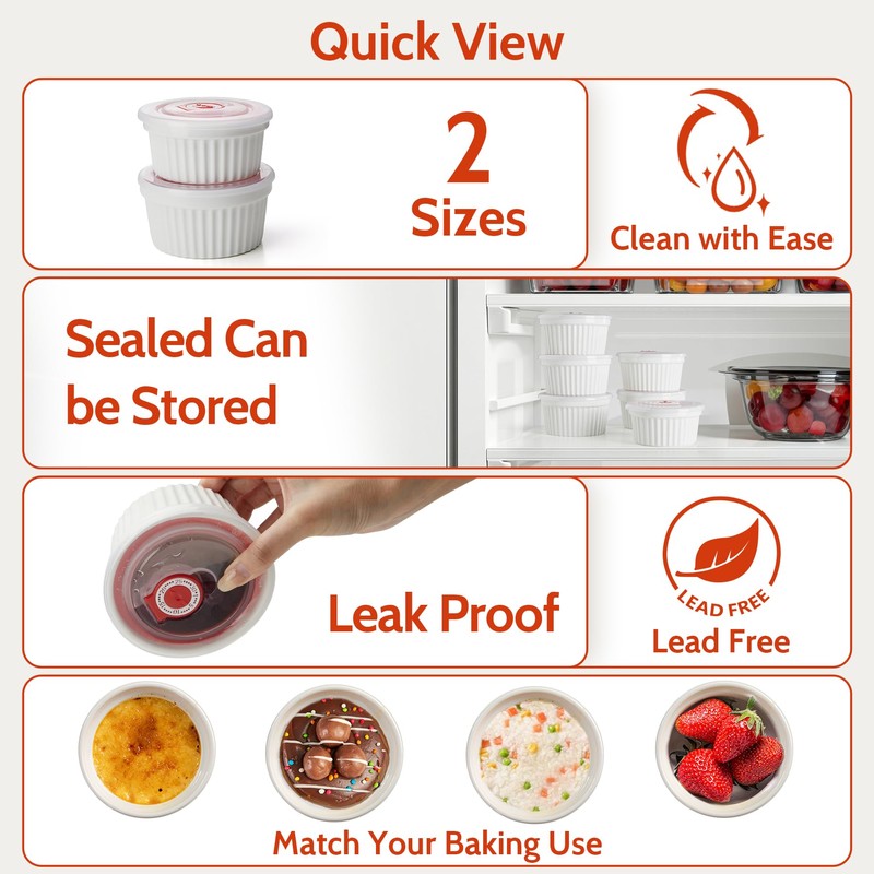 Sweese 8 oz Ramekins with Lid, Porcelain Creme Brulee Souffle