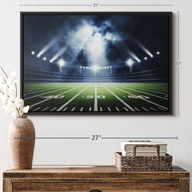 ElephantStock Grand Football Stadium Wall Art - Horizontal Floating Framed Canvas - 1-Piece Living Room Wall Decor - Light Photography Canvas Print - Blue and Green Decor for Wall - 25" X 17"