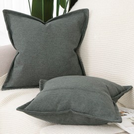 Madizz Set of 2 Linen Cushion Covers with Wide Edge, Soft Decorative Cushion Covers for Sofa, Bedroom, Dark Grey, 45 x 45 cm, Square