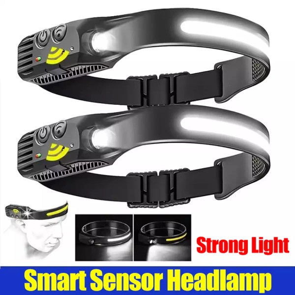 2PACK COB LED Motion Sensor Headlamp USB Rechargeable Headlight Torch