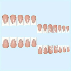 Short Press on Nails Square,Short Length Fake Nails White French Tips False Nails with Rhinestones Designs Acrylic Nails Press on Glossy Glue on Nail for Christmas/Valentine'S Day/Women 24Pcs