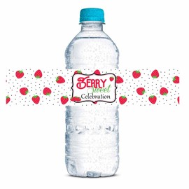 Strawberry Berry Sweet Celebration Birthday Themed Waterproof Water Bottle Sticker Wrappers 20 Wrap Around Labels Sized 1.75" x 8.5" by AmandaCreation