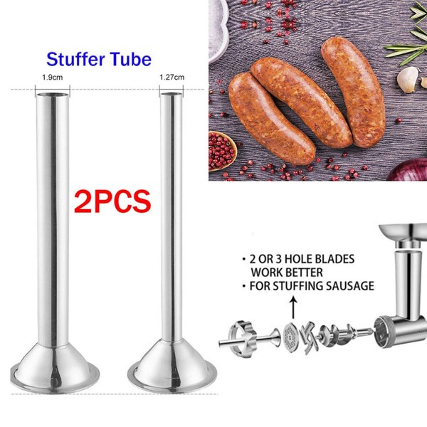2PCS Sausage Stuffer Tubes Stainless Steel Sausage Stuffer for Meat Grinder Food Grinder
