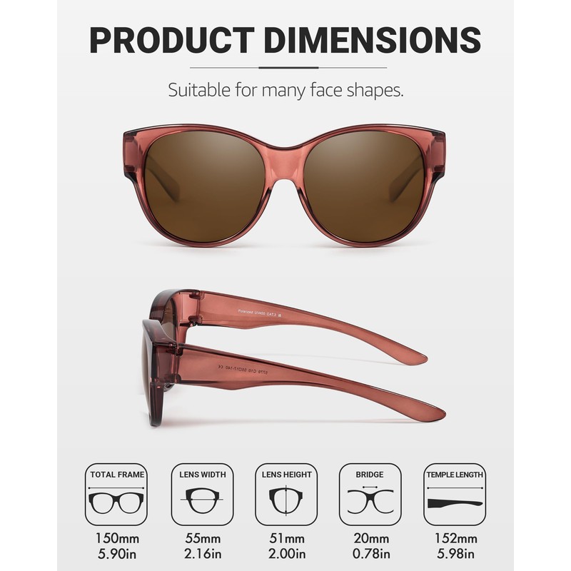LVIOE Sunglasses for Glasses Wearers Women's Round Fit-Over Glasses with