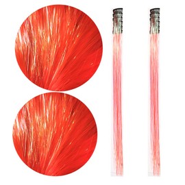 Orange Hair Tinsel Clip in 22 Inch Tinsel Hair Extensions with Clips 12 Pcs Colorful Glitter Tinsel Sparkling Fairy Hair Accessories for Women Kids Girls