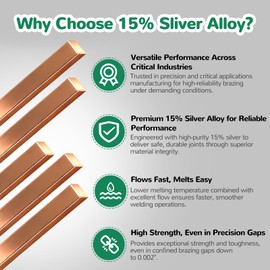 COCODE 10 Sticks 15% Silver Brazing Rods AWS BCuP-5 Silver Solder 0.050"x1/8"x10" Phosphorus Copper Brazing Alloy Flat Welding Rods for HVAC, Refrigerator, Cold Storage, Air Conditioning