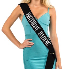 Exacoo Birthdy Baddie Sash with Silver Foil Soft Satin Black Funny Birthday Sashes for Women Men Party Favors Decorations Happy Birthday Girl Boy Sash Baddie Accessories