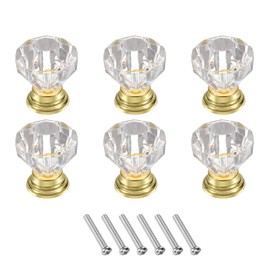 sourcing map 6 Pcs Crystal Knobs 25 mm Drawer Pulls Crystal Drawer Knobs for Cupboard, Wardrobe, Dresser, Clear/Gold