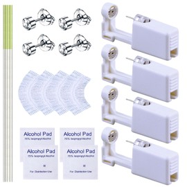 Hermosa 4 Pcs Ear Piercing Kit, Safety Piercing Gun Tool, Disposable Self Ear Piercer Kit with 4 Pcs Earrings Stud 4 Pcs Ear Hole Cleaning Thread 4 Pcs Cleaning Sheet (216 Classic White Diamond 4mm)