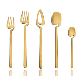 JASHII Matte Gold Hangable Silverware Set, Stainless Steel Flatware Set, 20-Piece Tableware Cutlery Set Service for 4, Satin Finish Tableware Utensils Set, Dishwasher Safe