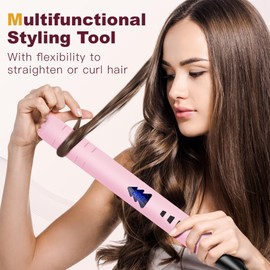 Hair Straightener, Flat Iron & Curler 2-in-1, 1" Dual Voltage Hair Straightener Curling Iron for Summer Vacation, Quick Heat Up Professional Flat Iron for Women/Girls Smooth Finish, Plancha de Cabello