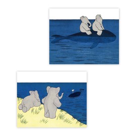 Whale Adventure, Babar the Elephant Nursery Prints - Childrens Wall Art, Baby Boy Nursery Decor, Baby Girl Nursery Decor (Set of 2 - Unframed)
