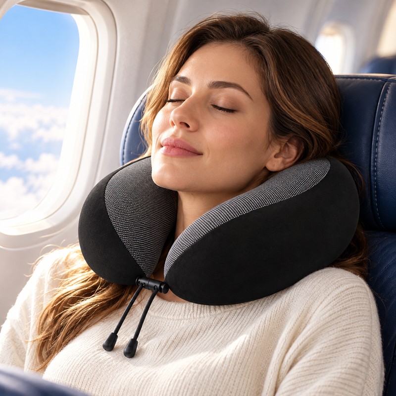 U-Shaped Travel Neck Pillow for Airplane and Car Rides –