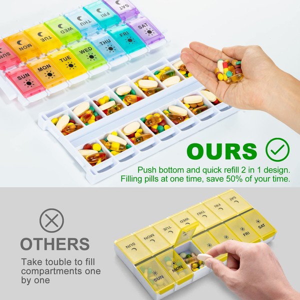 Pill Boxes 7 Day 2 Times a Day, Weekly AM